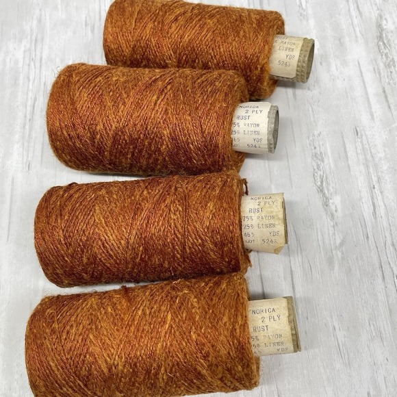 Lot Of 4 Norica 2 Ply Rust Yarn 75% Rayon 25% Linen For Weaving Knitting Vintage - Picture 4 of 4
